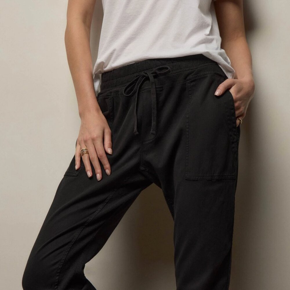 James Perse Mixed Media Casual Pull On Jogger Style Pant in Black 3 / Large $265 - Picture 3 of 10